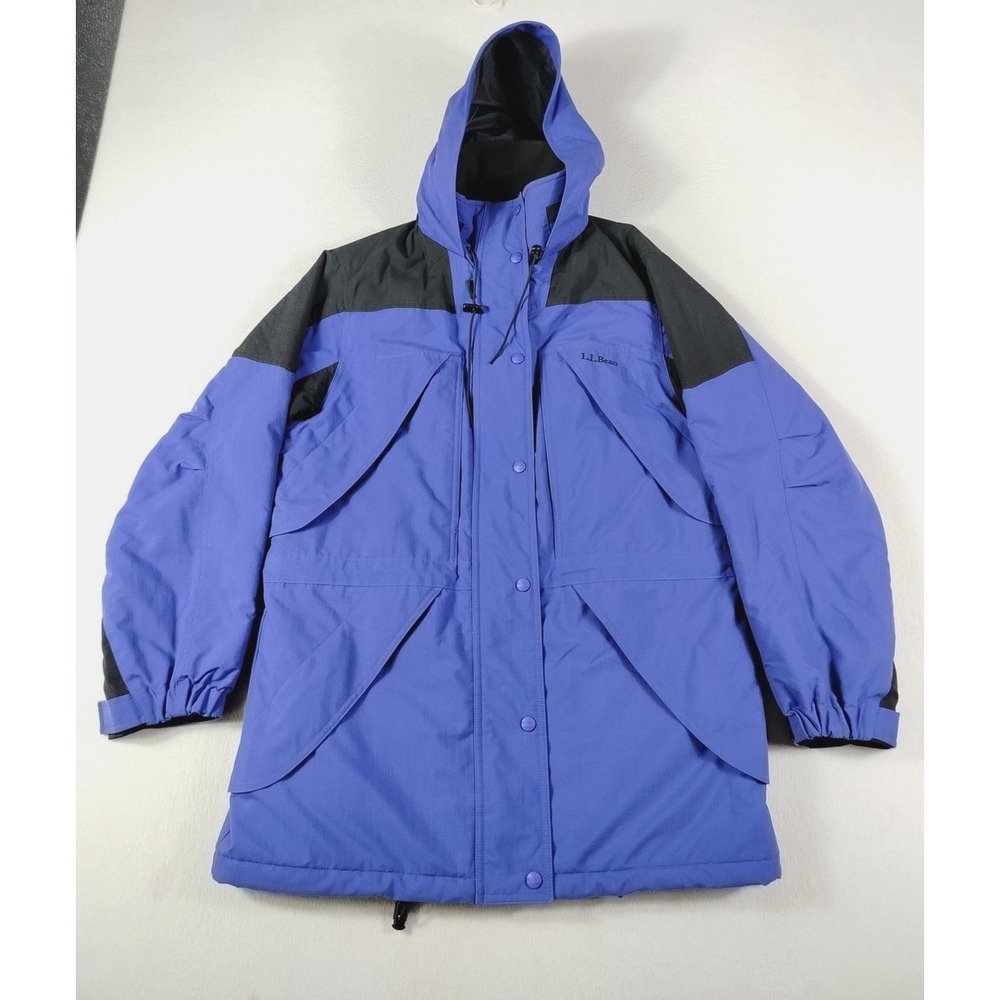 Vintage LL Bean Coat Womens Medium Blue Hooded Thinsulate Parka Full Zip Outdoor